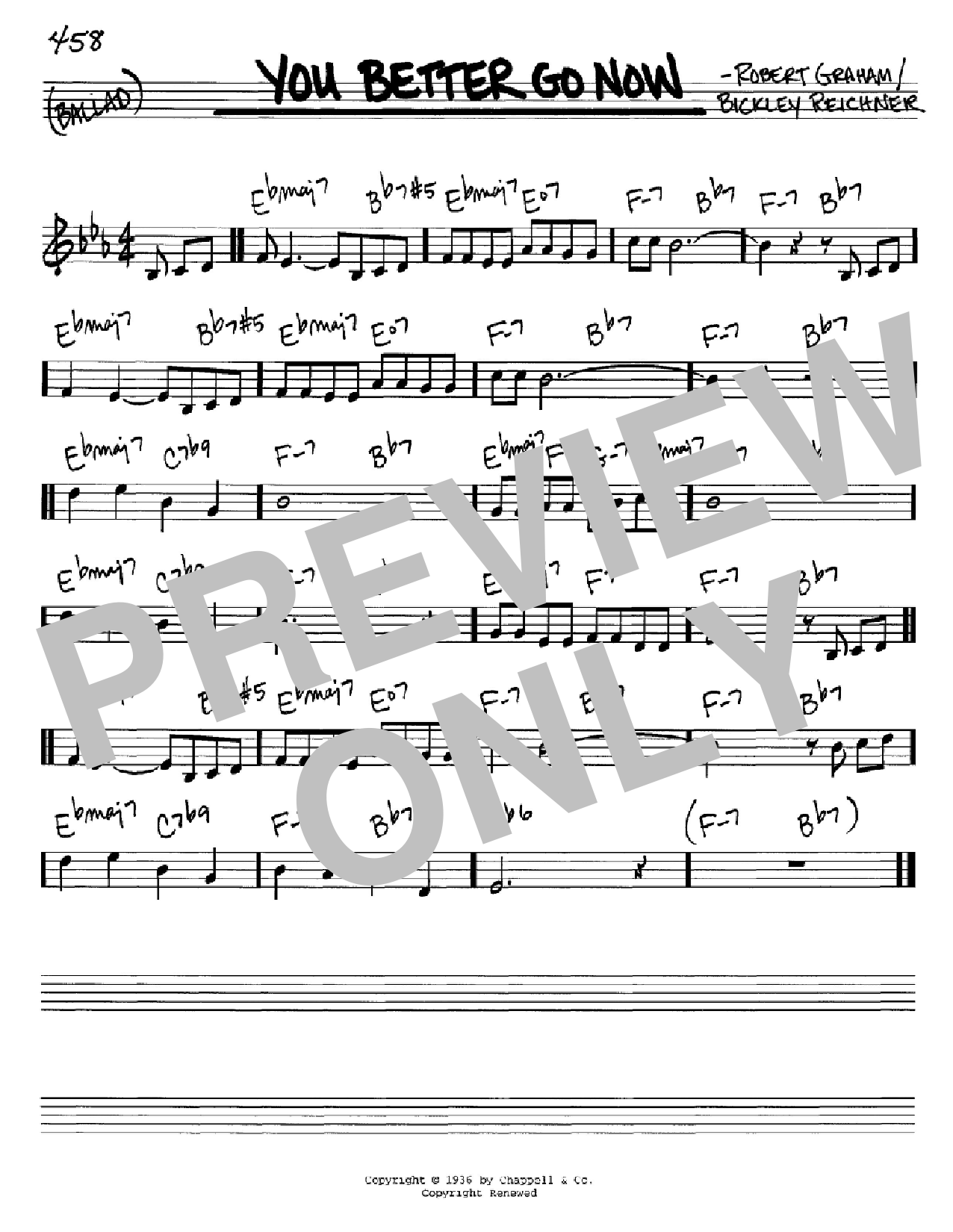 Bickley Reichner You Better Go Now sheet music notes and chords arranged for Real Book – Melody & Chords – C Instruments