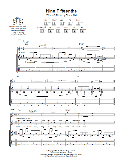 Biffy Clyro 9/15ths (Nine Fifteenths) sheet music notes and chords arranged for Guitar Tab