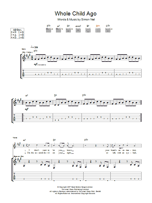 Biffy Clyro A Whole Child Ago sheet music notes and chords arranged for Guitar Tab