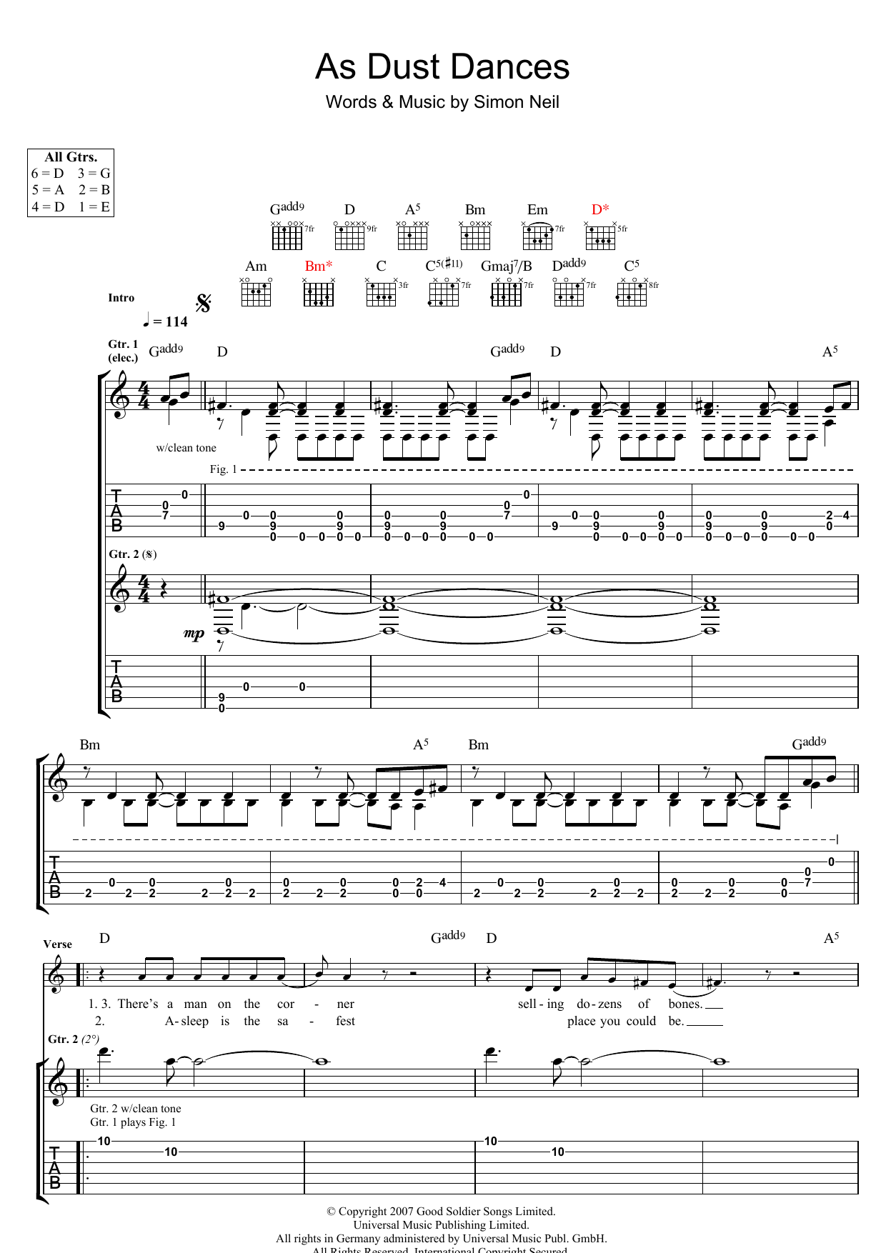 Biffy Clyro As Dust Dances sheet music notes and chords arranged for Guitar Tab