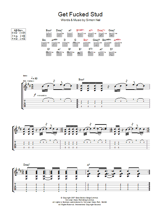 Biffy Clyro Get Fucked Stud sheet music notes and chords arranged for Guitar Tab