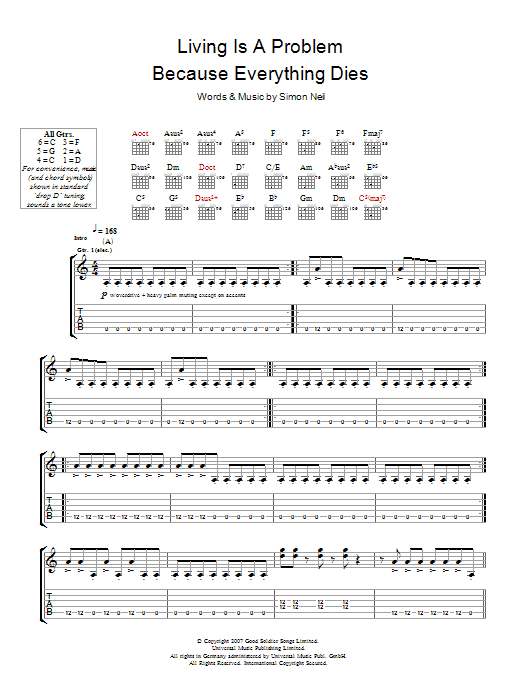 Biffy Clyro Living Is A Problem Because Everything Dies sheet music notes and chords arranged for Guitar Tab