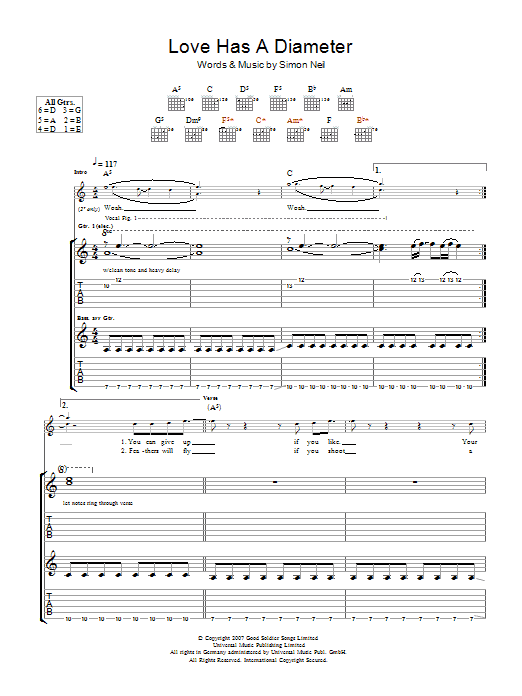 Biffy Clyro Love Has A Diameter sheet music notes and chords arranged for Guitar Tab