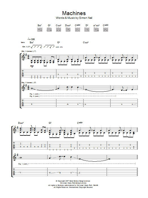 Biffy Clyro Machines sheet music notes and chords arranged for Guitar Tab
