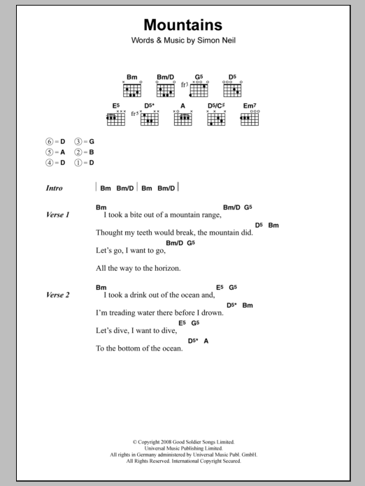 Biffy Clyro Mountains sheet music notes and chords arranged for Guitar Chords/Lyrics