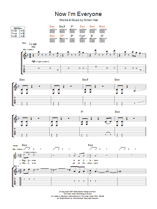 Biffy Clyro Now I'm Everyone sheet music notes and chords arranged for Guitar Tab