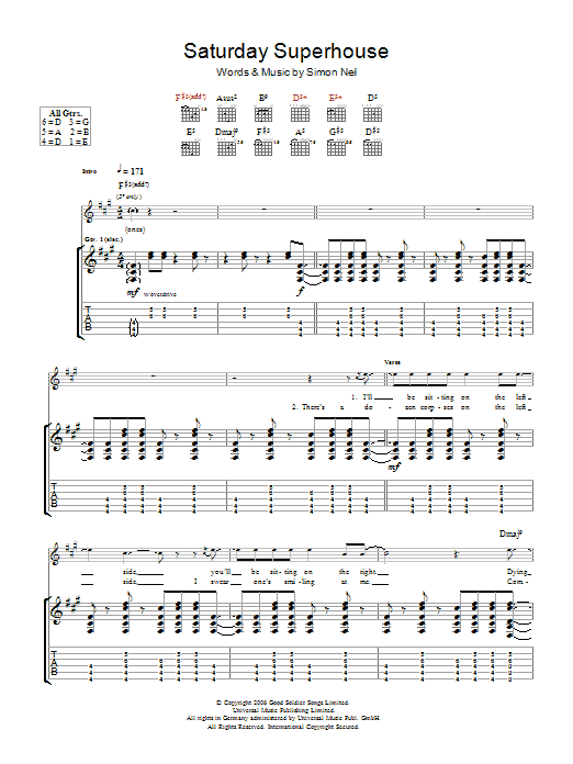 Biffy Clyro Saturday Superhouse sheet music notes and chords arranged for Guitar Chords/Lyrics