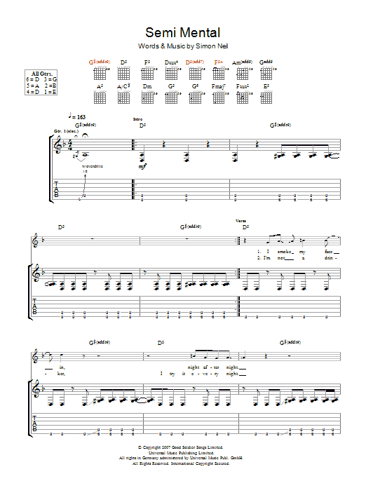 Biffy Clyro Semi-Mental sheet music notes and chords arranged for Guitar Tab
