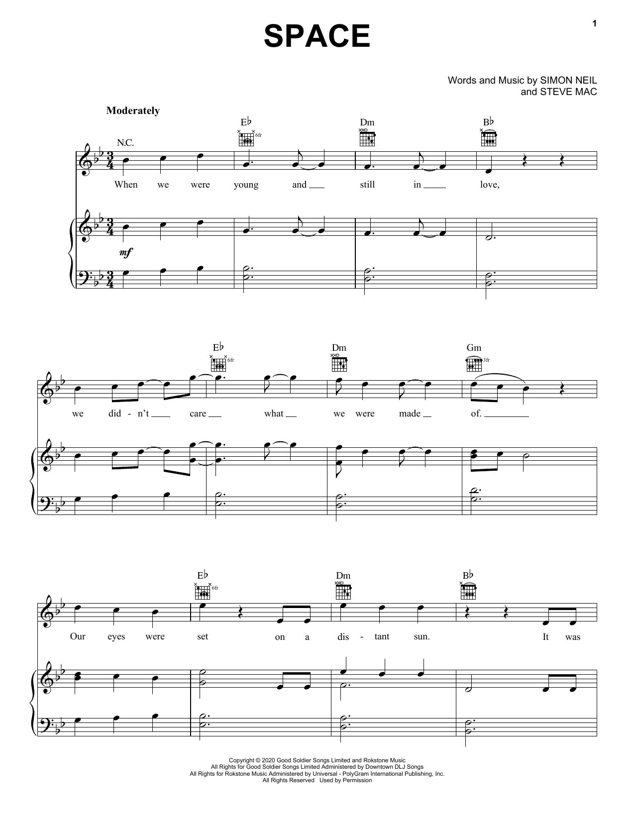 Biffy Clyro Space sheet music notes and chords arranged for Piano, Vocal & Guitar Chords (Right-Hand Melody)