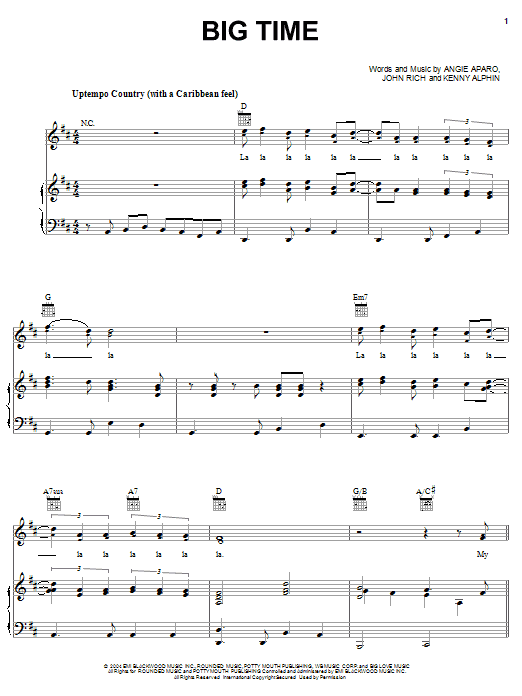 Big & Rich Big Time sheet music notes and chords arranged for Piano, Vocal & Guitar Chords (Right-Hand Melody)