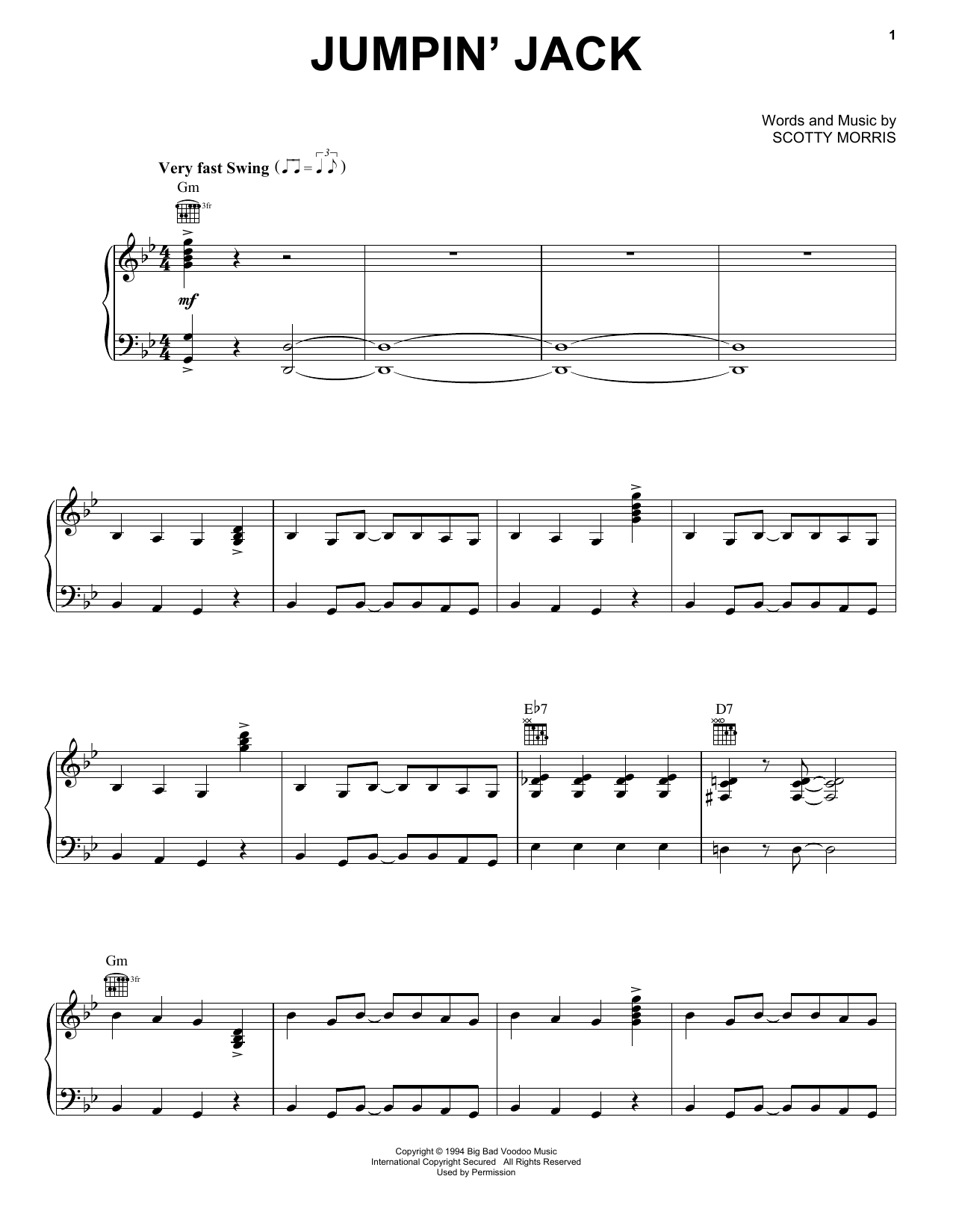 Big Bad Voodoo Daddy Jumpin' Jack sheet music notes and chords arranged for Piano, Vocal & Guitar Chords (Right-Hand Melody)