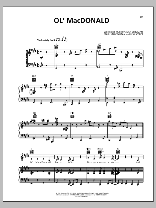 Big Bad Voodoo Daddy Ol' MacDonald sheet music notes and chords arranged for Piano, Vocal & Guitar Chords (Right-Hand Melody)
