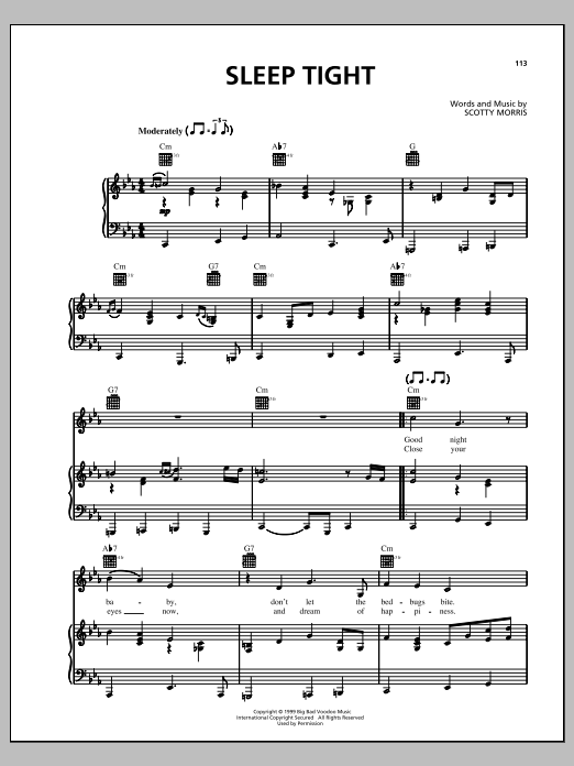 Big Bad Voodoo Daddy Sleep Tight sheet music notes and chords arranged for Piano, Vocal & Guitar Chords (Right-Hand Melody)