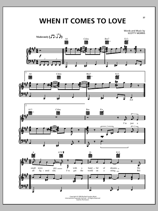 Big Bad Voodoo Daddy When It Comes To Love sheet music notes and chords arranged for Piano, Vocal & Guitar Chords (Right-Hand Melody)