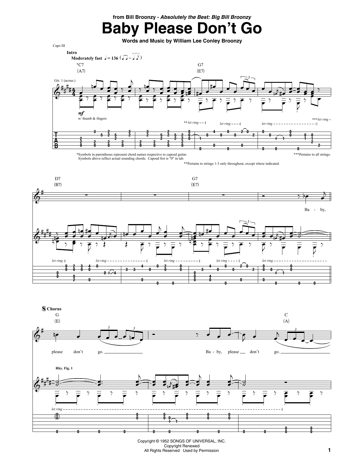 Big Bill Broonzy Baby Please Don't Go sheet music notes and chords arranged for Guitar Tab