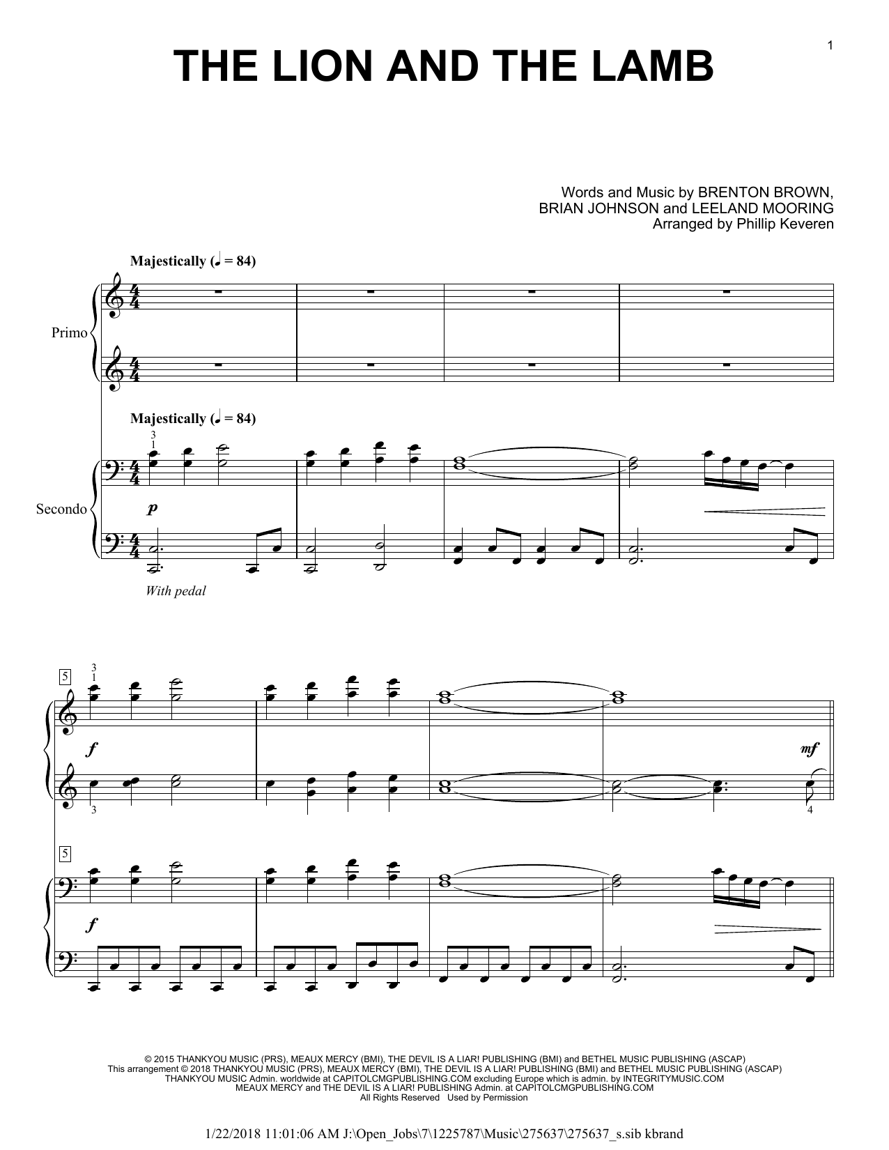 Big Daddy Weave The Lion And The Lamb (arr. Phillip Keveren) sheet music notes and chords arranged for Piano Duet