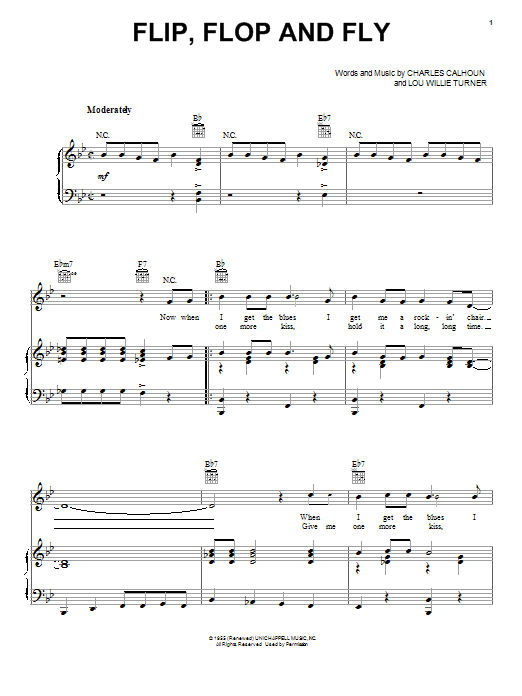 Big Joe Turner Flip, Flop And Fly sheet music notes and chords arranged for Piano, Vocal & Guitar Chords (Right-Hand Melody)
