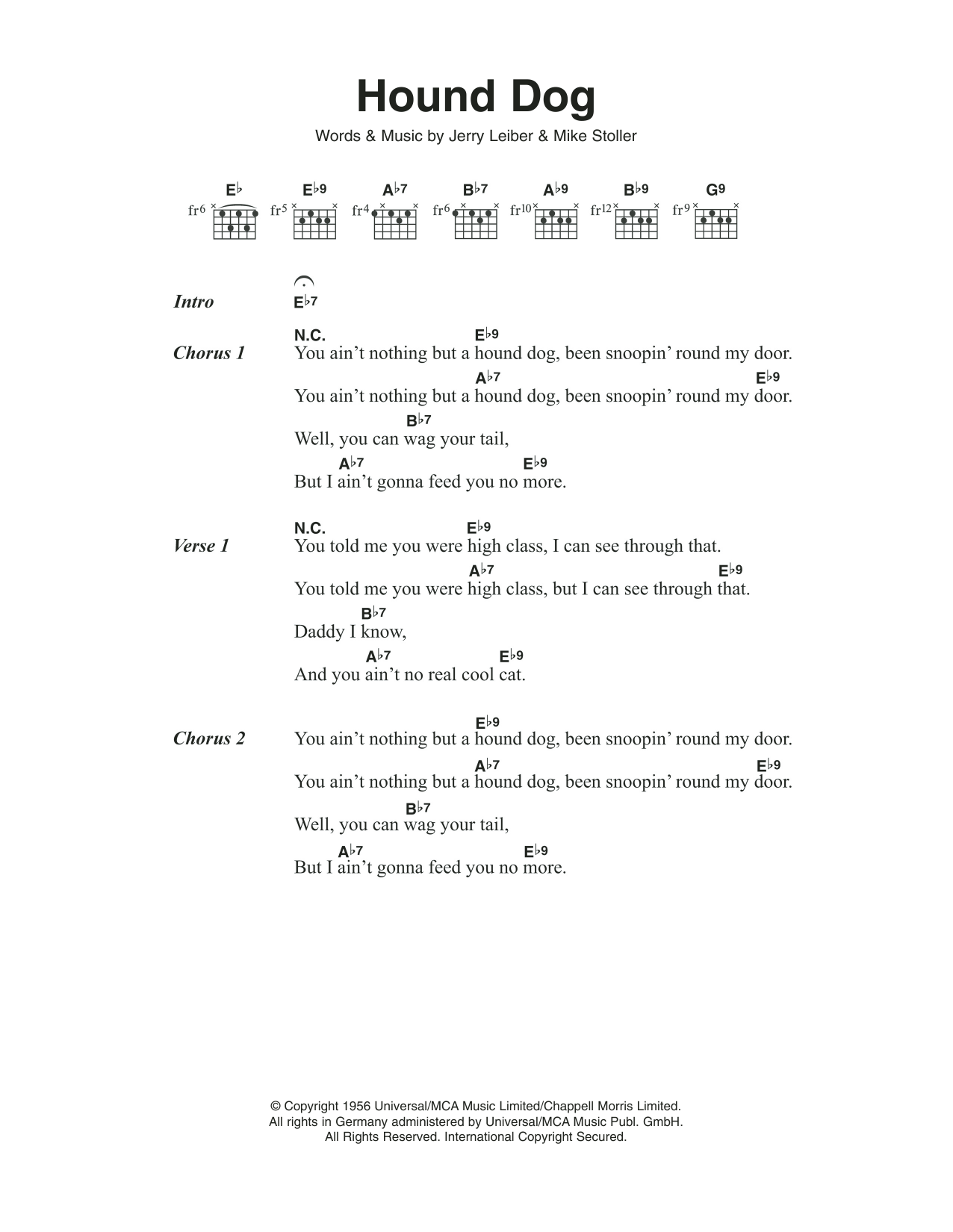 Big Mama Thornton Hound Dog sheet music notes and chords arranged for Guitar Chords/Lyrics