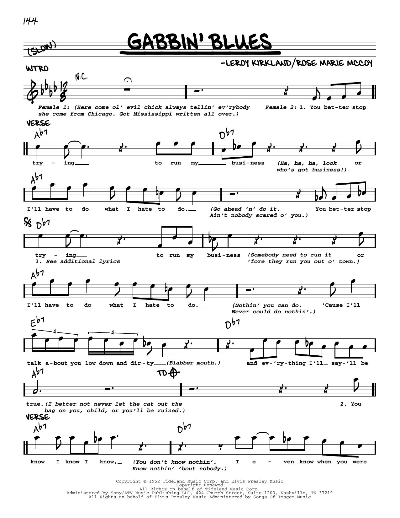 Big Maybelle Gabbin' Blues sheet music notes and chords arranged for Real Book – Melody & Chords