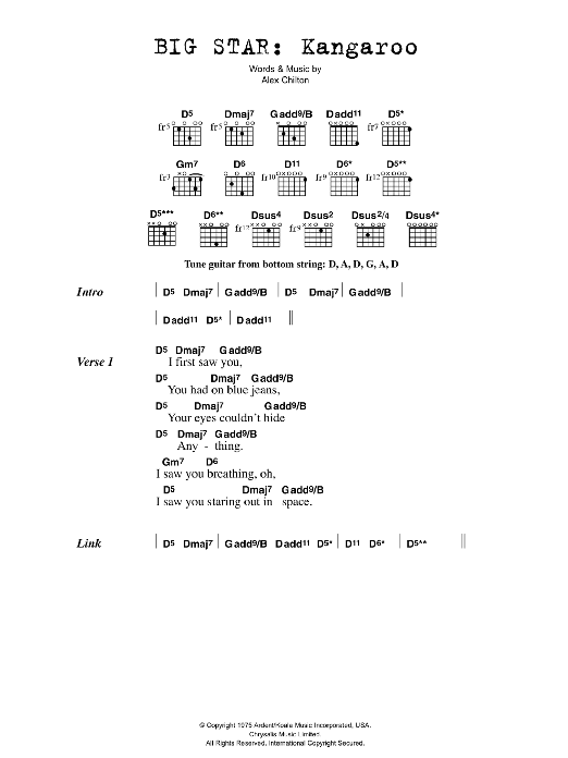 Big Star Kangaroo sheet music notes and chords arranged for Guitar Chords/Lyrics