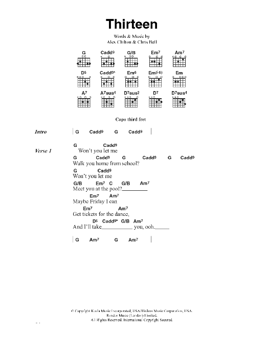 Big Star Thirteen sheet music notes and chords arranged for Guitar Chords/Lyrics
