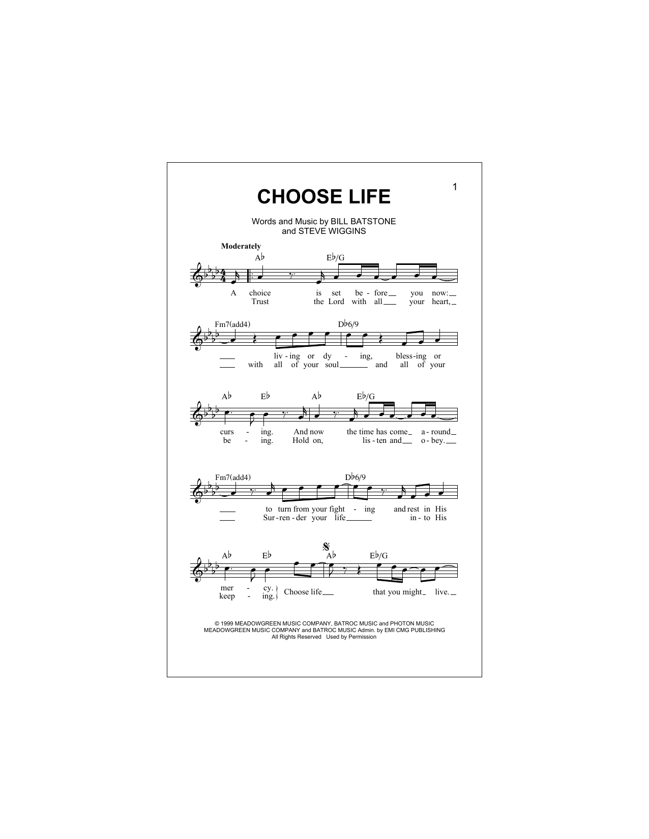 Big Tent Revival Choose Life sheet music notes and chords arranged for Lead Sheet / Fake Book