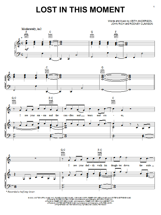 Big & Rich Lost In This Moment sheet music notes and chords arranged for Piano, Vocal & Guitar Chords (Right-Hand Melody)