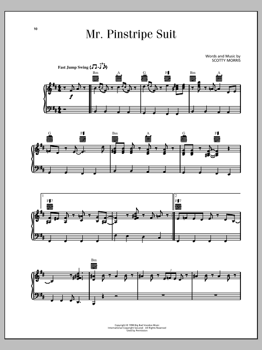 Big Bad Voodoo Daddy Mr. Pinstripe Suit sheet music notes and chords arranged for Piano, Vocal & Guitar Chords (Right-Hand Melody)