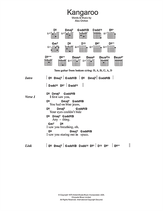 Big Star Kangaroo sheet music notes and chords arranged for Guitar Chords/Lyrics