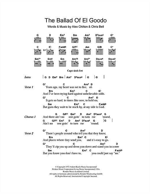 Big Star The Ballad Of El Goodo sheet music notes and chords arranged for Guitar Chords/Lyrics