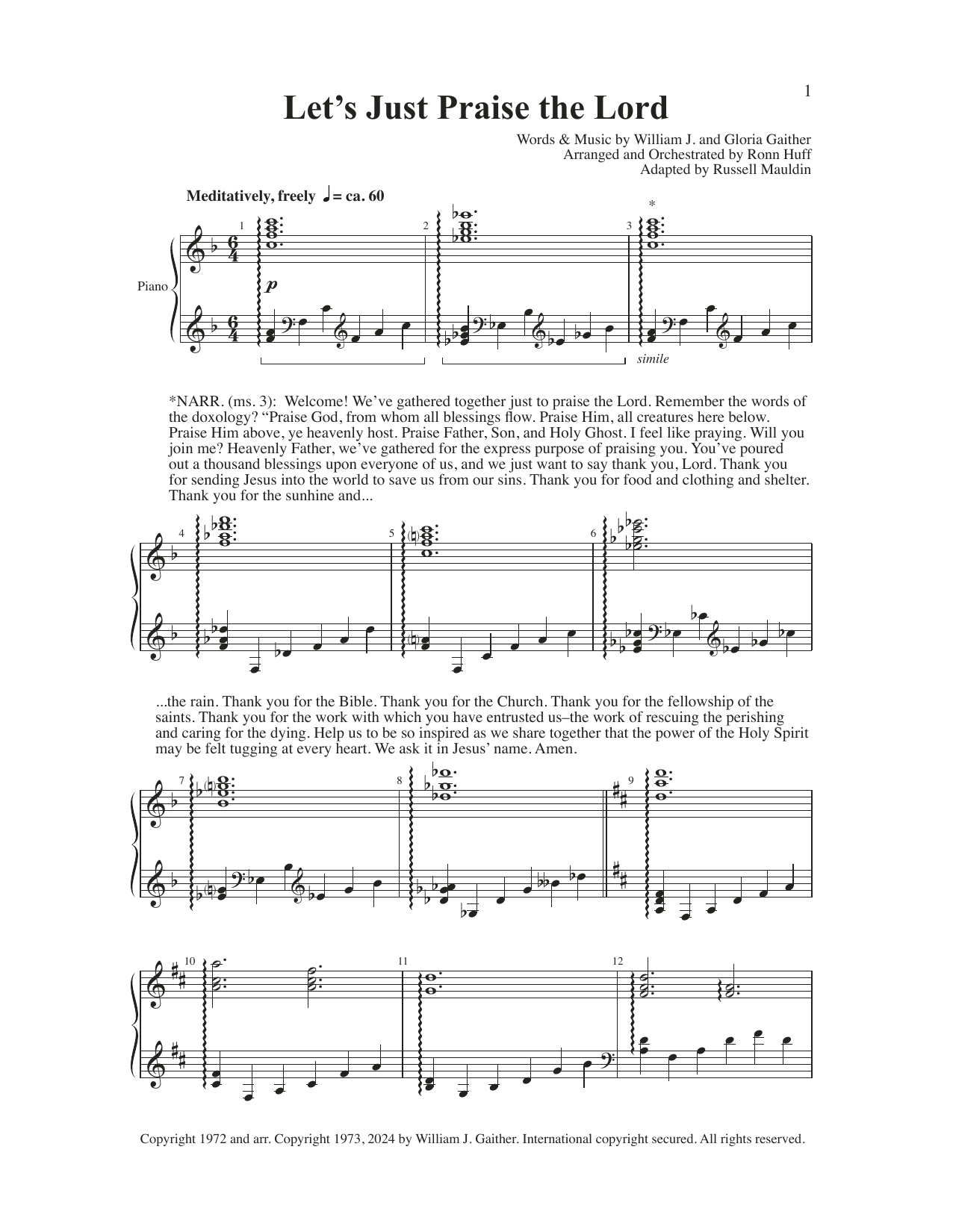 Bill & Gloria Gaither and Ronn Huff Alleluia! sheet music notes and chords arranged for SATB Choir