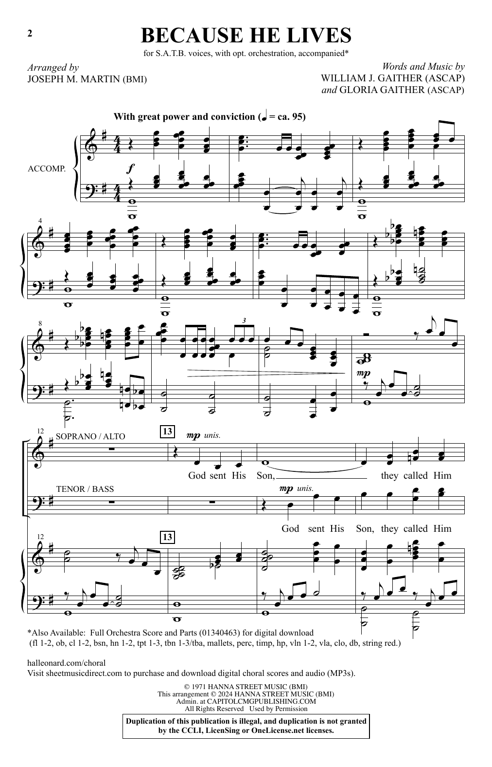 Bill & Gloria Gaither Because He Lives (arr. Joseph M. Martin) sheet music notes and chords arranged for SATB Choir