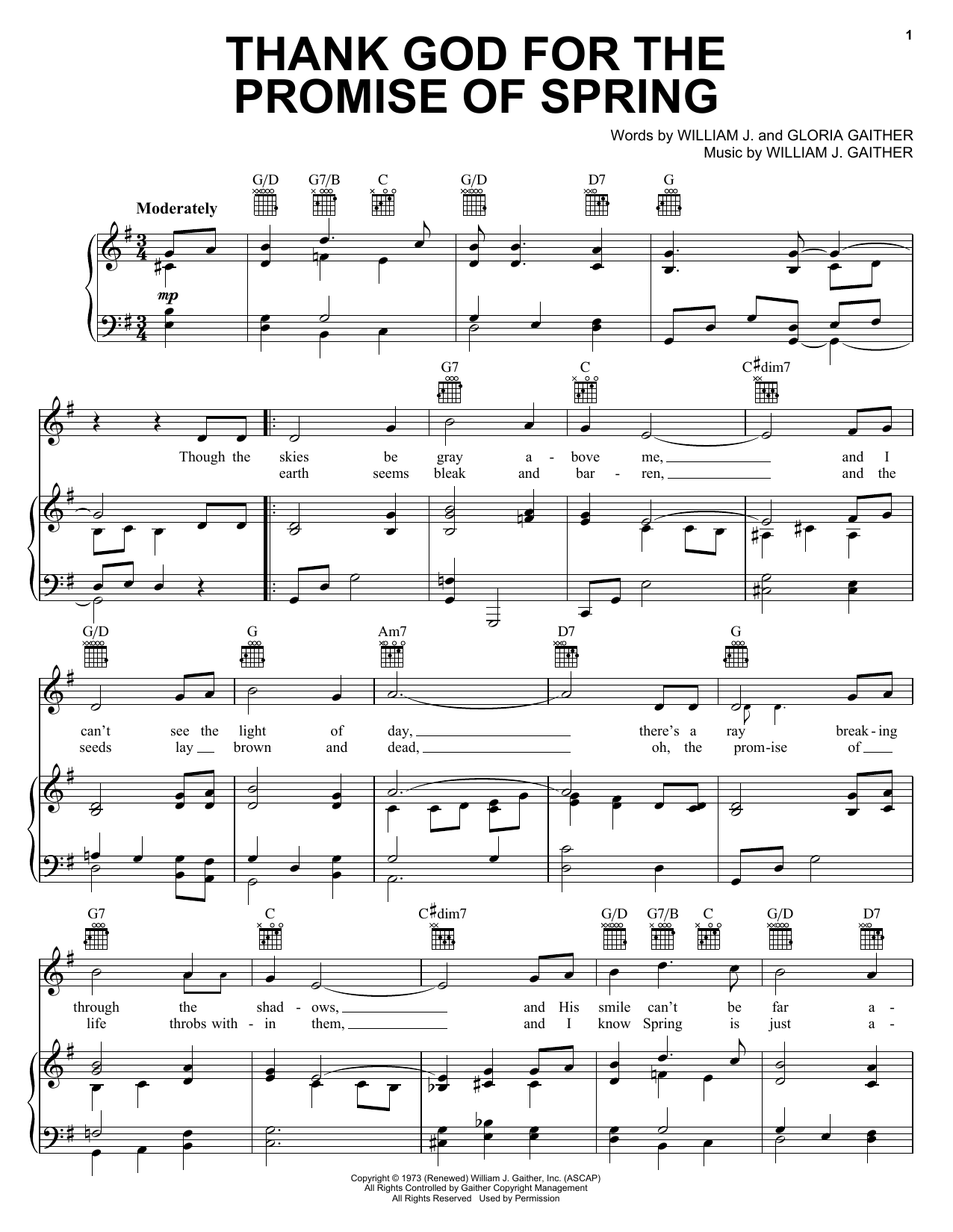Bill & Gloria Gaither Thank God For The Promise Of Spring sheet music notes and chords arranged for Piano, Vocal & Guitar Chords (Right-Hand Melody)