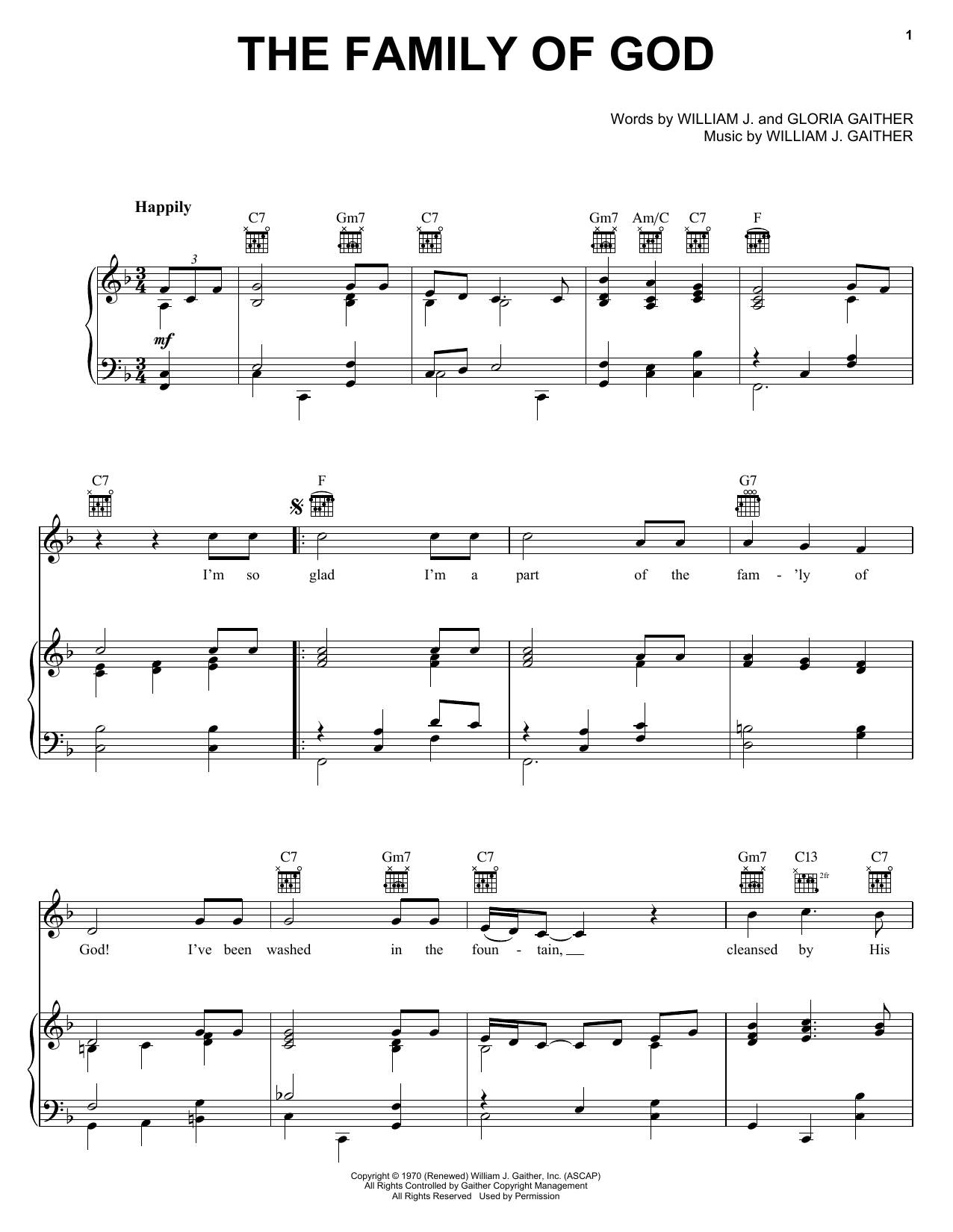 Bill & Gloria Gaither The Family Of God sheet music notes and chords arranged for Piano, Vocal & Guitar Chords (Right-Hand Melody)