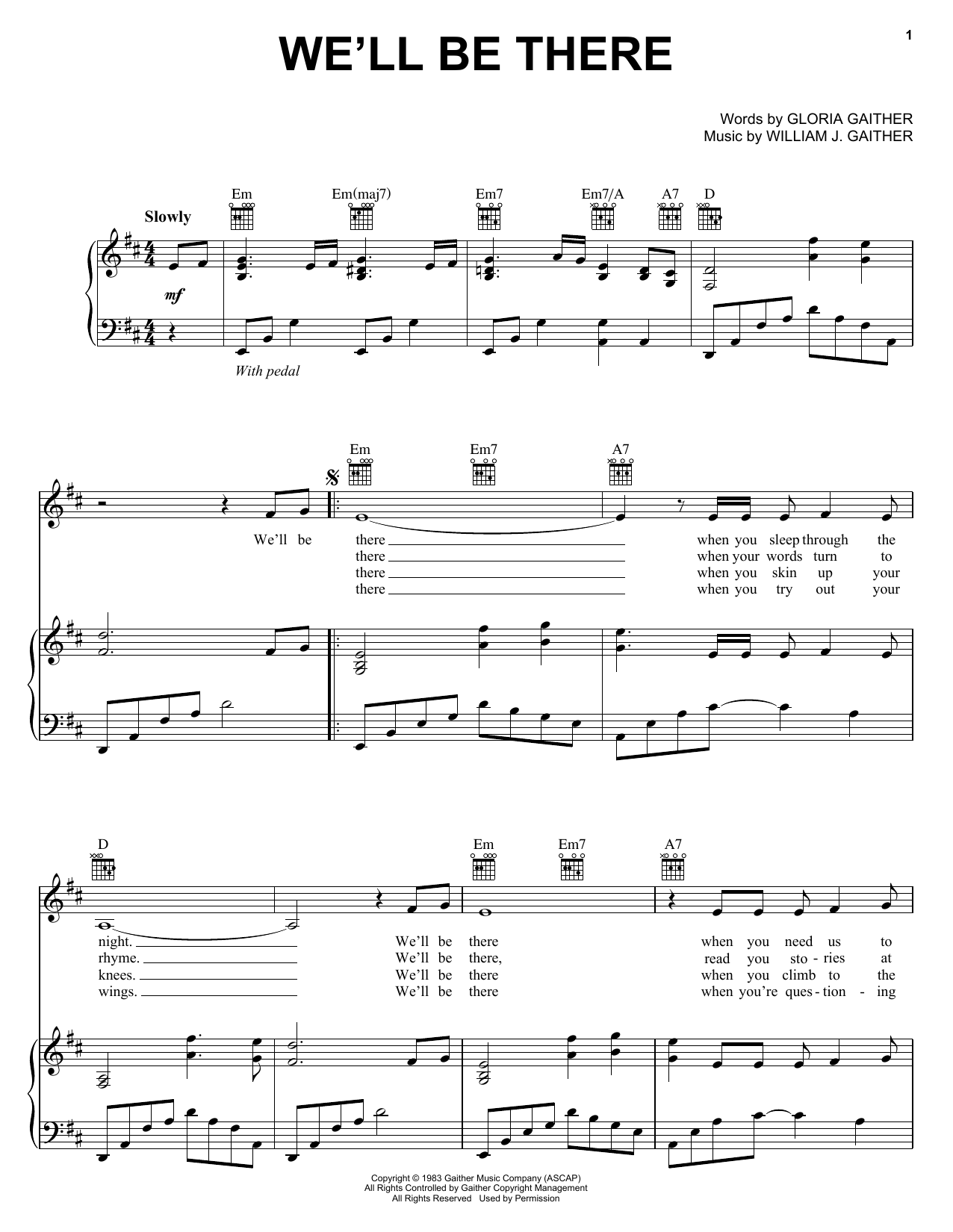 Bill & Gloria Gaither We'll Be There sheet music notes and chords arranged for Piano, Vocal & Guitar Chords (Right-Hand Melody)