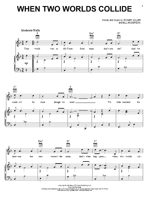 Bill Anderson When Two Worlds Collide sheet music notes and chords arranged for Piano, Vocal & Guitar Chords (Right-Hand Melody)