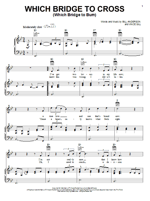 Bill Anderson Which Bridge To Cross (Which Bridge To Burn) sheet music notes and chords arranged for Piano, Vocal & Guitar Chords (Right-Hand Melody)