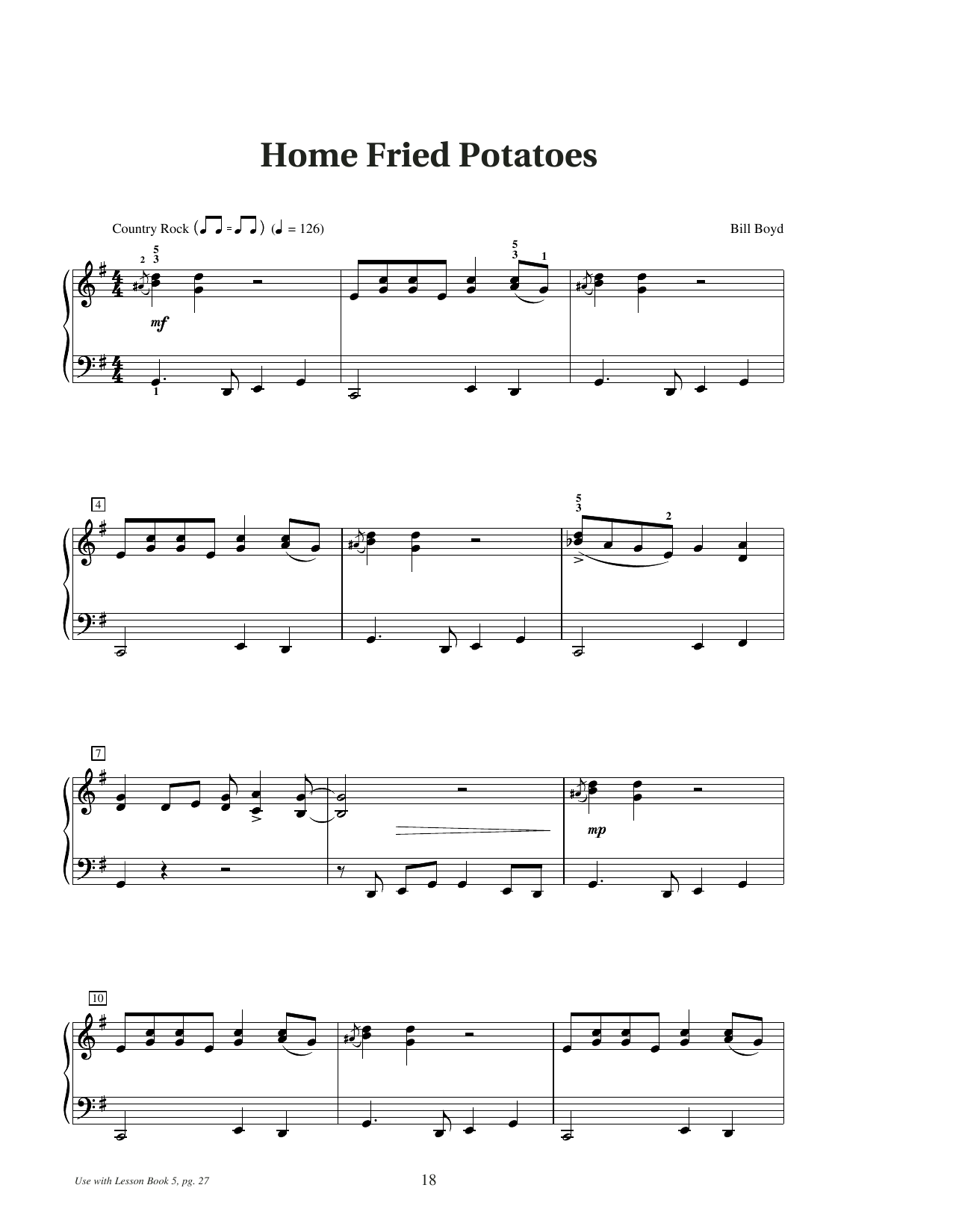 Bill Boyd Home Fried Potatoes sheet music notes and chords arranged for Educational Piano