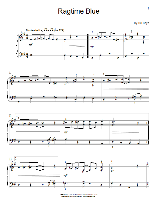 Bill Boyd Ragtime Blue sheet music notes and chords arranged for Educational Piano