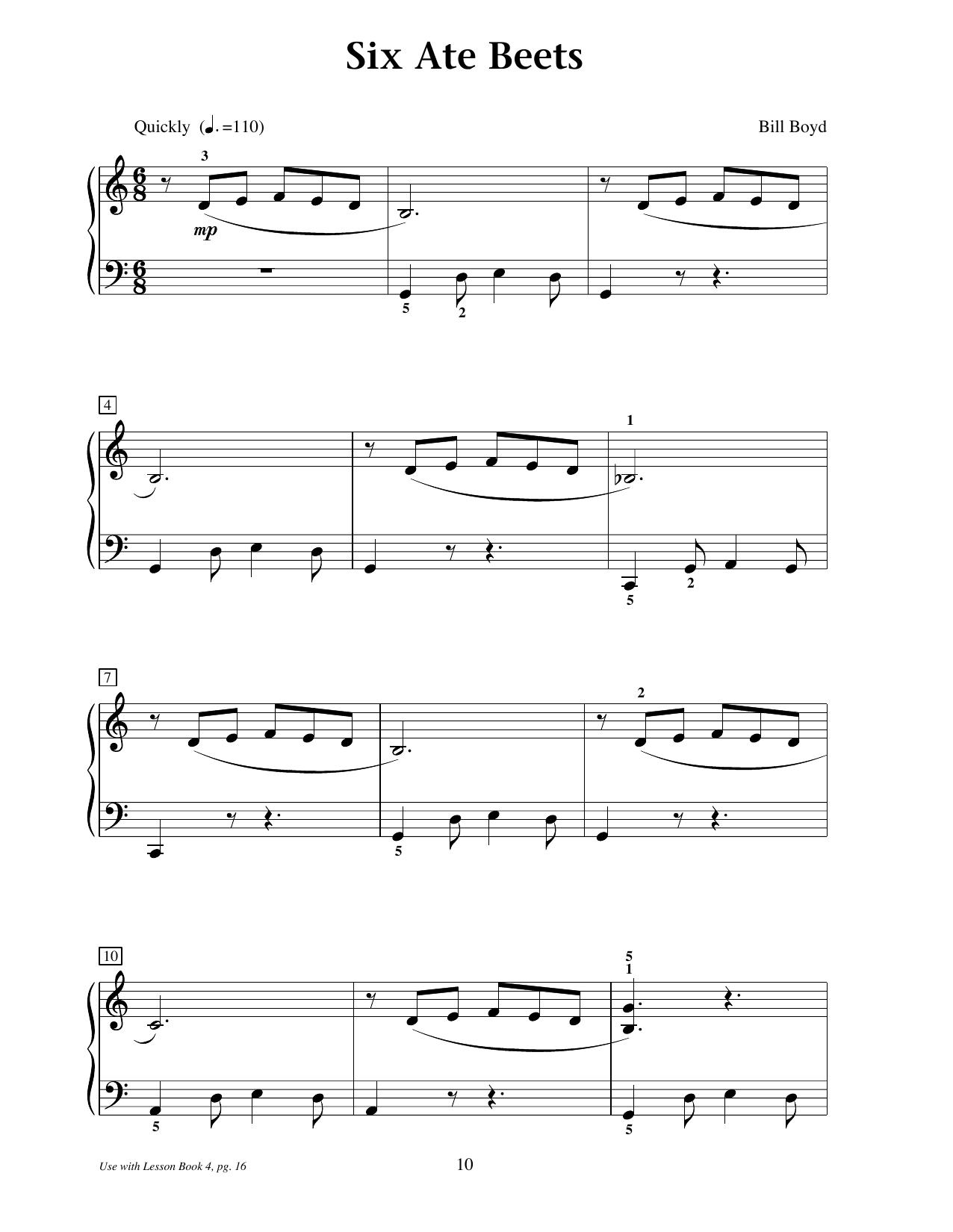 Bill Boyd Six Ate Beets sheet music notes and chords arranged for Educational Piano