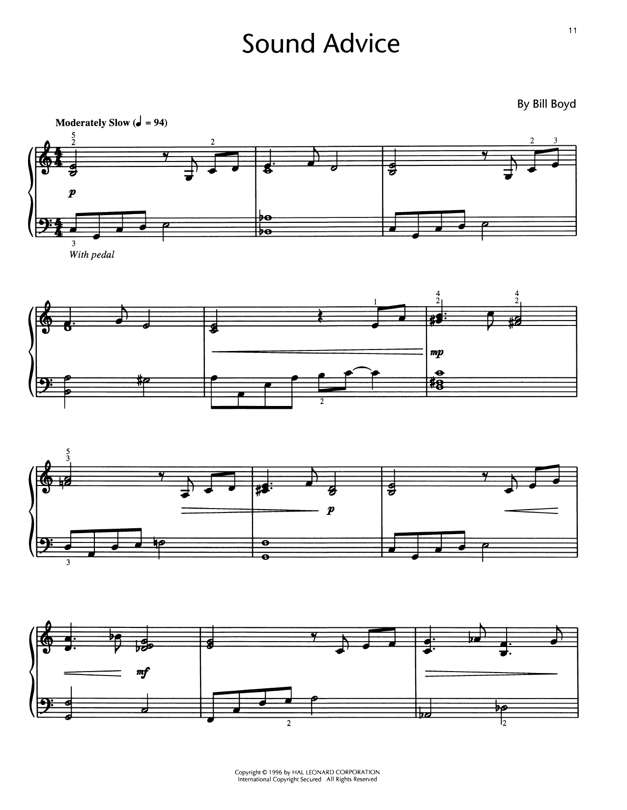 Bill Boyd Sound Advice sheet music notes and chords arranged for Educational Piano