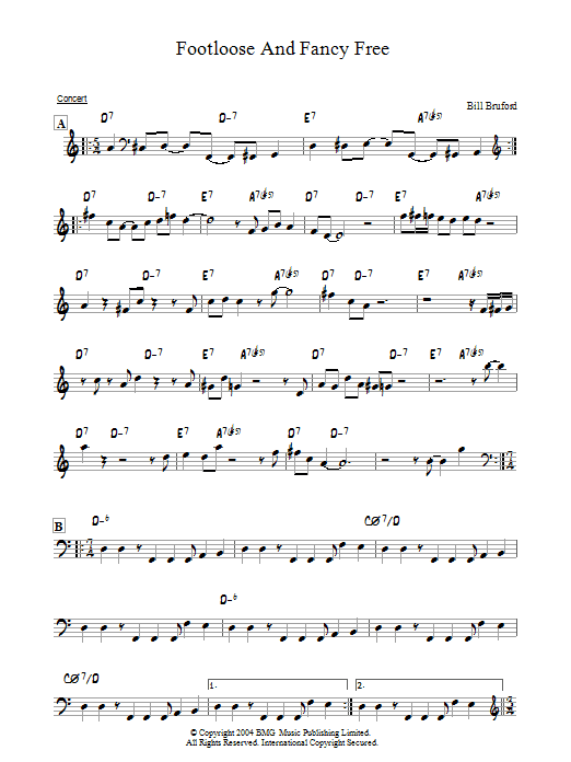 Bill Bruford Footloose And Fancy Free sheet music notes and chords arranged for Piano Solo