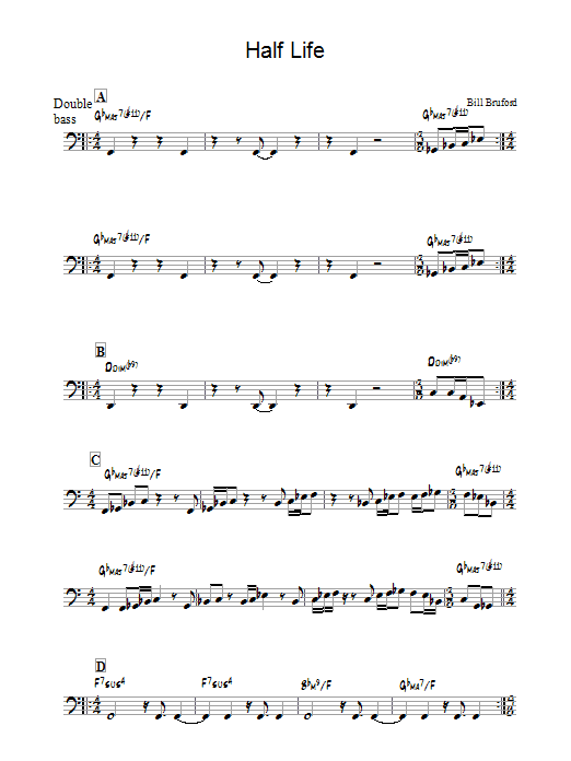 Bill Bruford Half Life sheet music notes and chords arranged for Double Bass