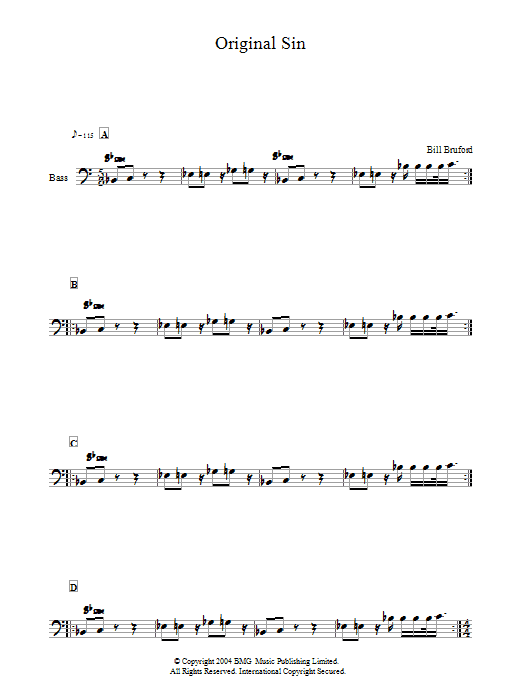 Bill Bruford Original Sin sheet music notes and chords arranged for Soprano Sax Solo