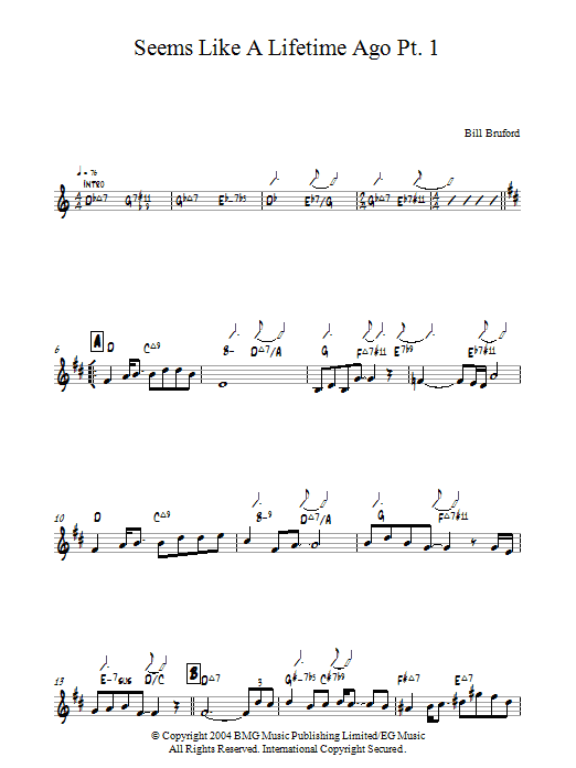 Bill Bruford Seems Like A Lifetime Ago Pt. 1 sheet music notes and chords arranged for Piano Solo