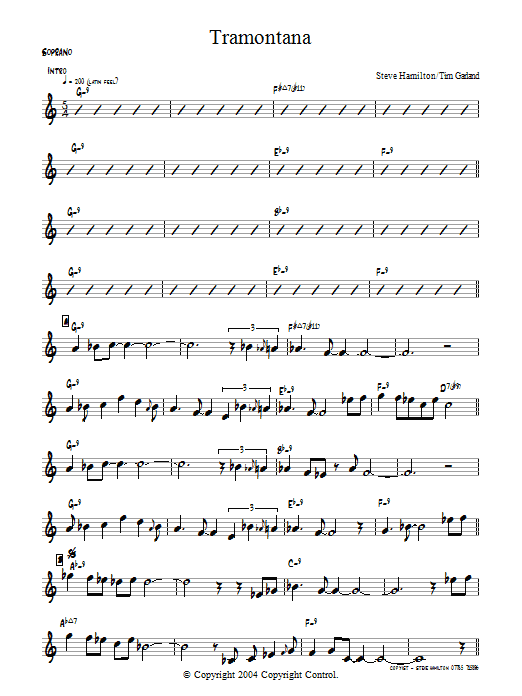 Bill Bruford Tramontana sheet music notes and chords arranged for Soprano Sax Solo