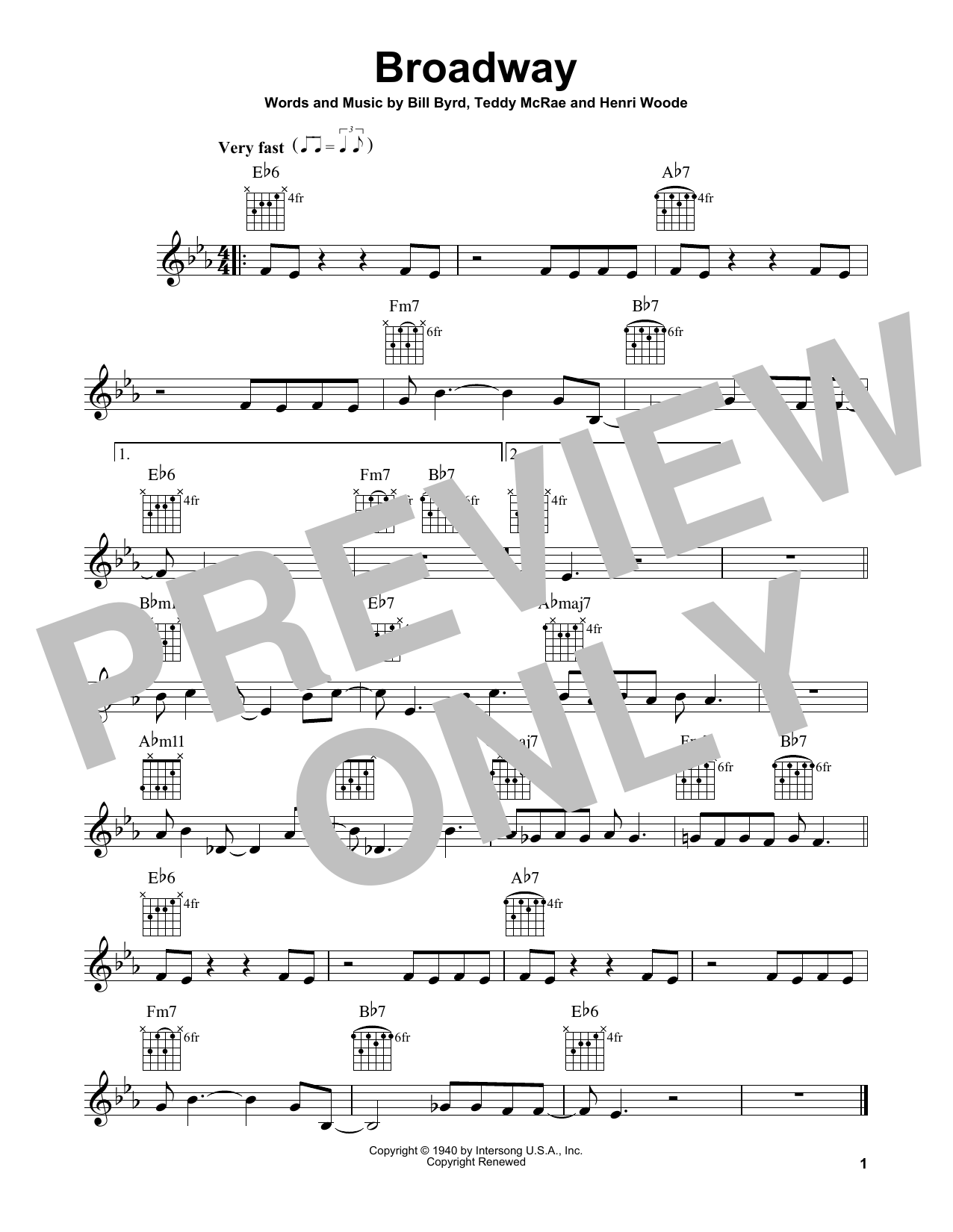 Bill Byrd Broadway sheet music notes and chords arranged for Easy Guitar
