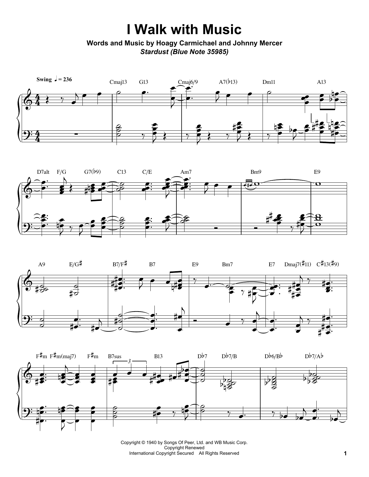 Bill Charlap I Walk With Music sheet music notes and chords arranged for Piano Transcription