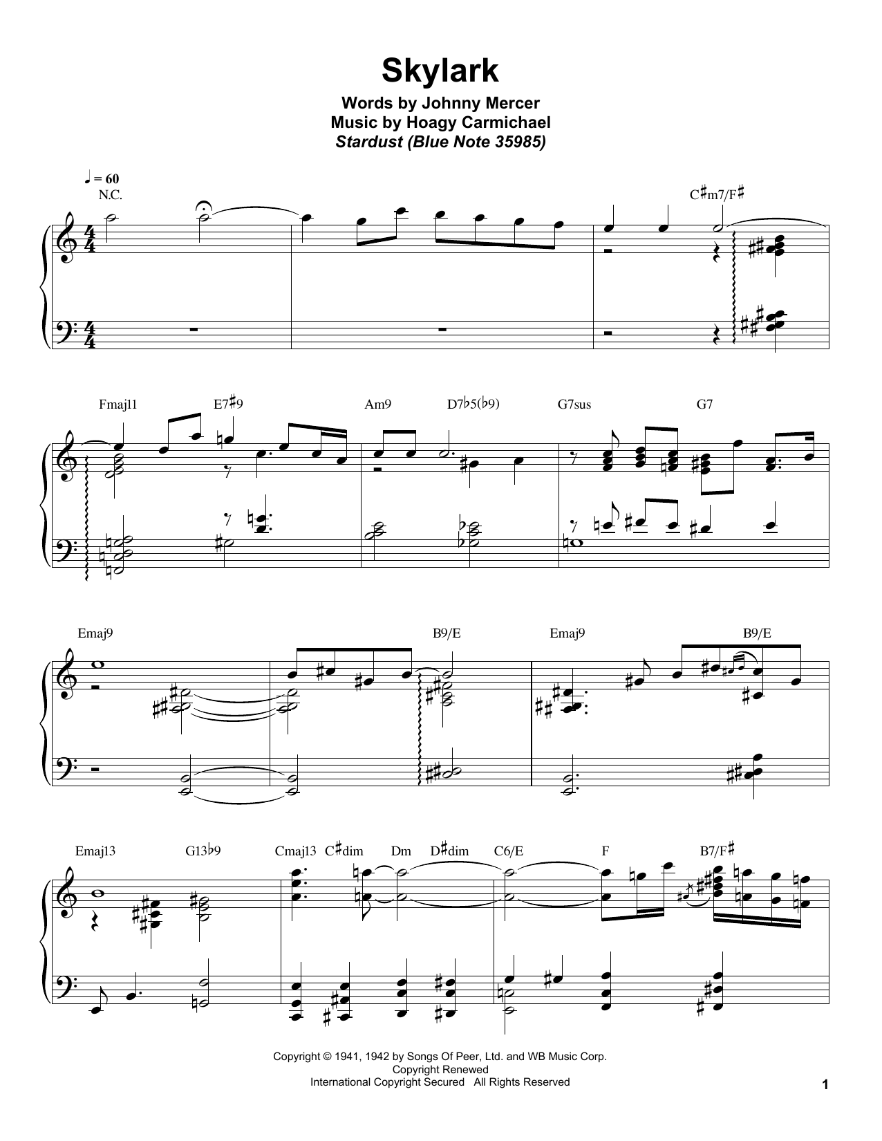 Bill Charlap Skylark sheet music notes and chords arranged for Piano Transcription