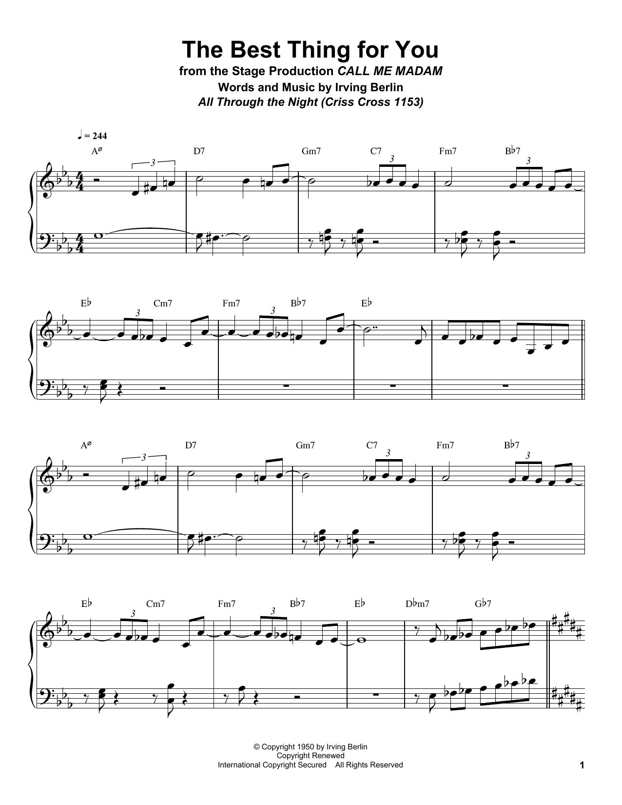 Bill Charlap The Best Thing For You sheet music notes and chords arranged for Piano Transcription